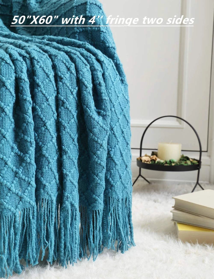 Crochet Throw Blanket for Couch Sofa Chair Bed Decoration, Soft Warm Cozy Light Weight for Spring Summer (50''X60'' Turquoise)