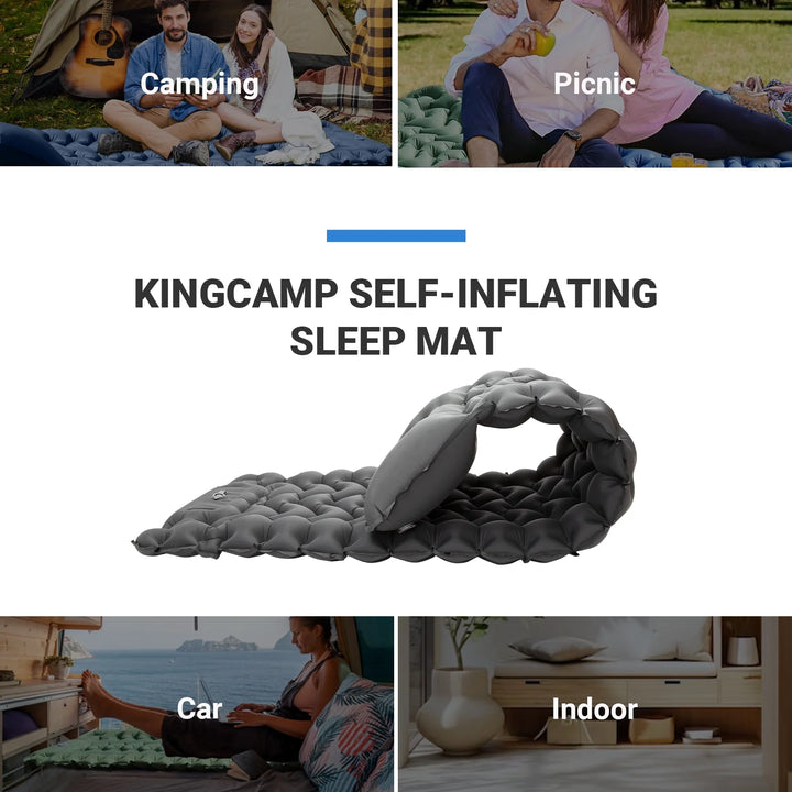 Sleeping Pad for Camping Mattress with Built in Foot Pump Connectable, Durable Inflatable Self Inflating Sleeping Pad with Pillow Compact & Comfortable for Camping and Hiking, Grey