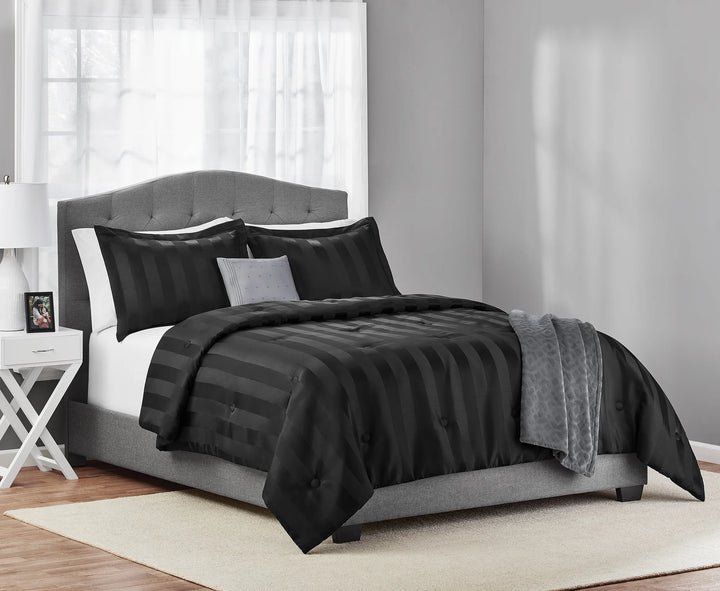 5-Piece Black Damask Stripe Comforter Set, King