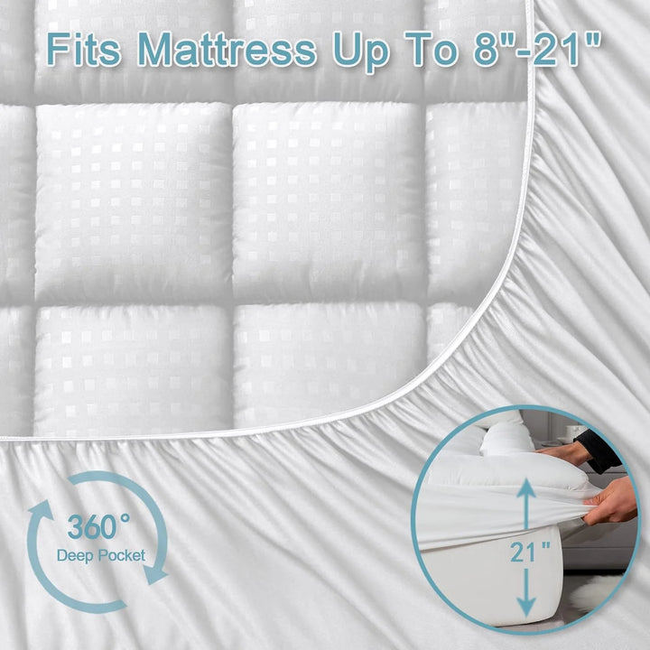 Twin XL Size Waterproof Mattress Pad Protector, Breathable Quilted Mattress Cover Noiseless Waterproof Fitted Sheet Mattress Topper up to 21" Deep Pocket