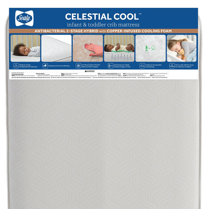 Celestial Cool Ultra-Premium 2-Stage Hybrid Antibacterial Baby Crib & Toddler Mattress, Cool Copper Gel