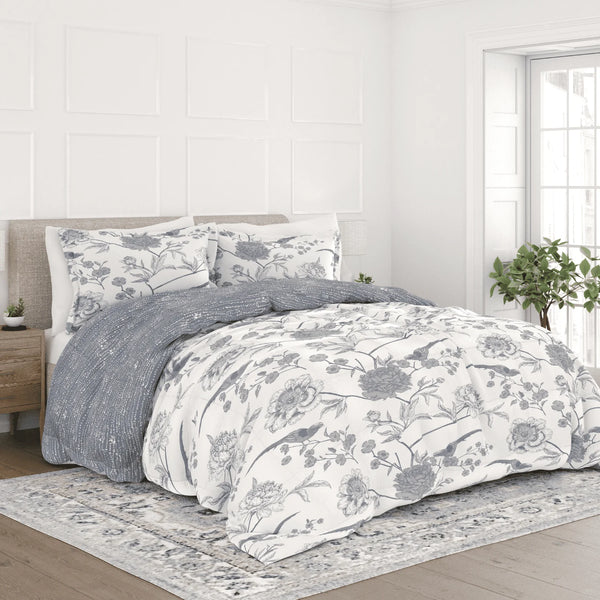 - 3 Piece Light Blue Floral Molly Botanicals All Season Down-Alternative Comforter for King Size Beds