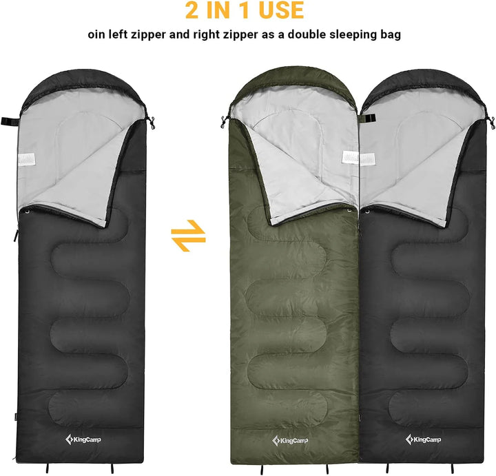 Camping Sleeping Bags Waterproof Portable Envelope Sleeping Bags 3 Season for Adults Black