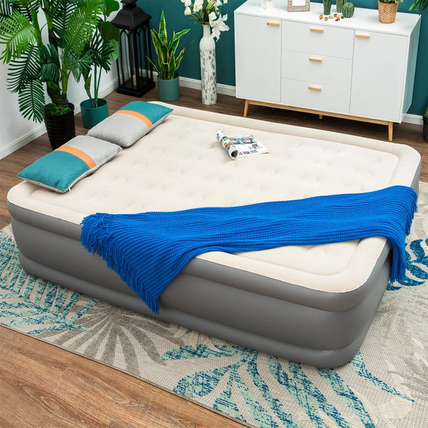 Queen Size Air Mattress with Built-In Pump for Camping & Home