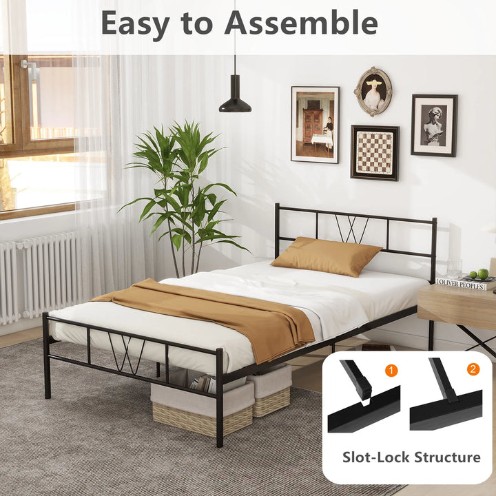 Queen Size Metal Platform Bed Frame with Headboard and Footboard,No Box Spring Needed,Black