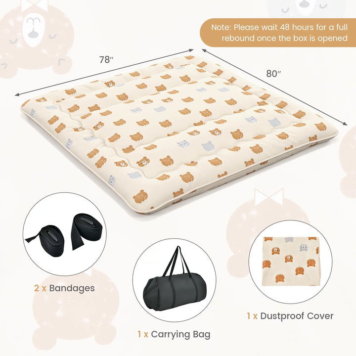 King Futon Mattress with Washable Cover and Carry Bag - Brown Bear