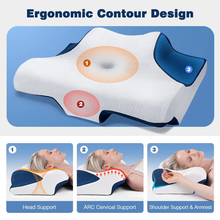 Cervical Pillow for Neck and Shoulder Pain Relief, Contour Memory Foam, Ergonomic Orthopedic Neck Support Pillow for Side, Back and Stomach Sleepers, Breathable Washable Cover