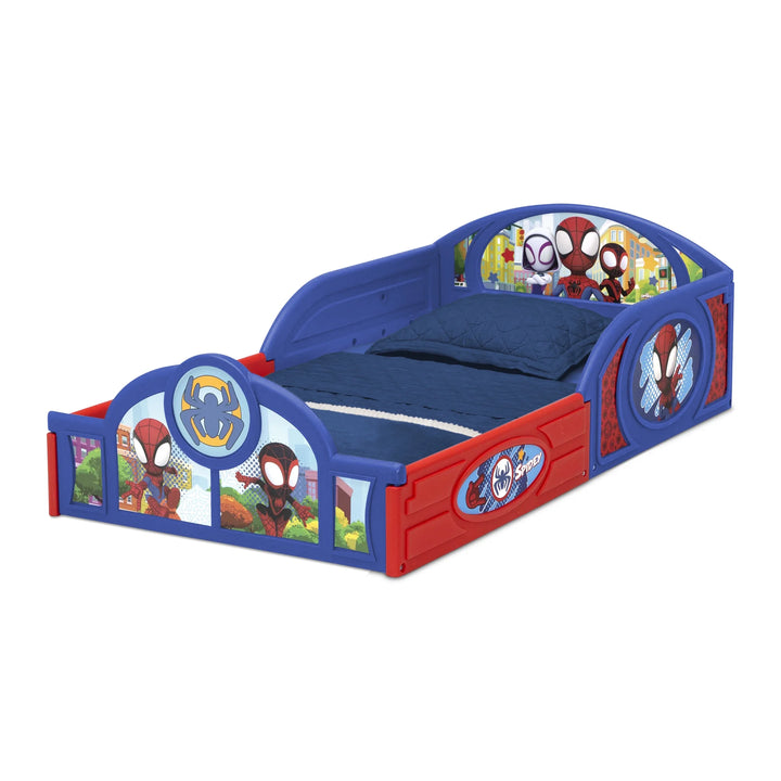 Spidey and His Amazing Friends Sleep and Play Toddler Bed with Built-In Guardrails by , Blue