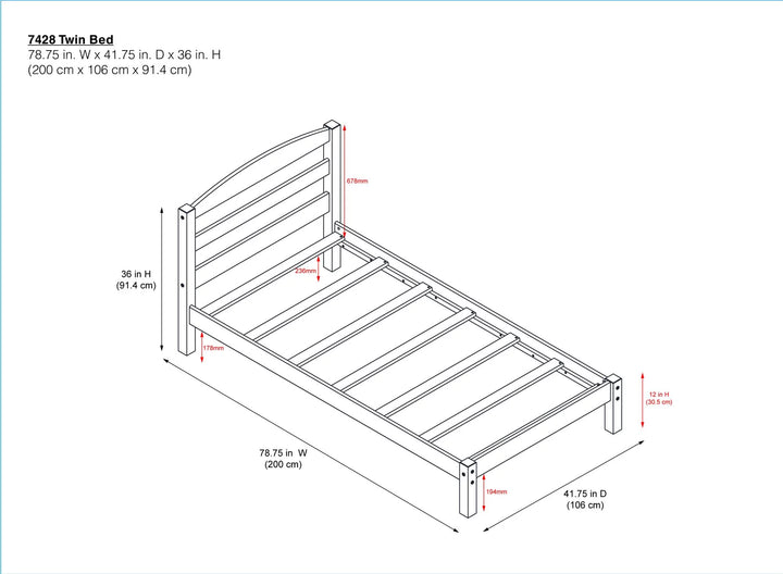 Leighton Kids Twin Size Bed, Wood Platform Bed Frame, Gray