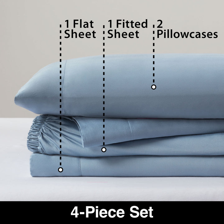 Soft & Silky 4-Piece Blue Illusion Viscose from Bamboo Sateen Bed Sheet Set, Full