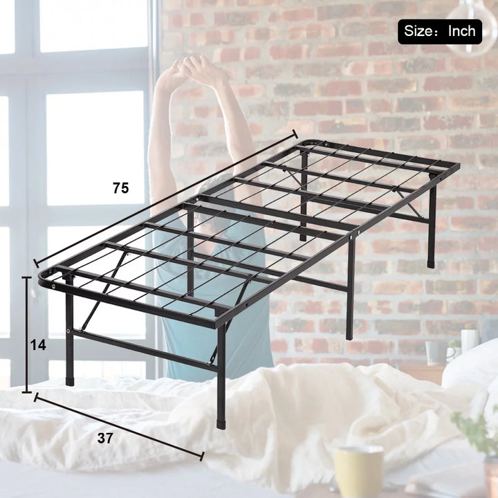 Bed Frame Twin Metal Base Mattress Foundation Heavy Duty Steel Replaces Box Spring,Black