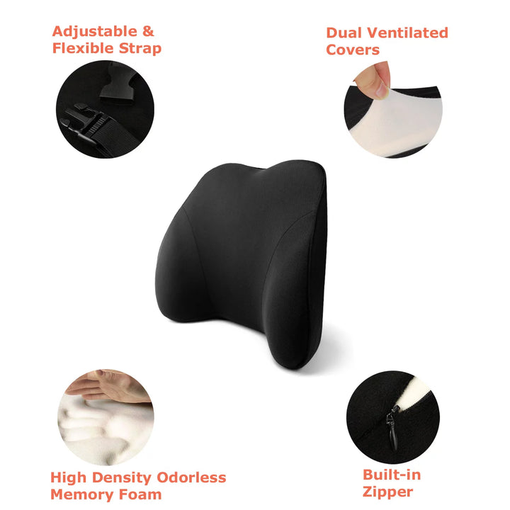 Back Support Orthopedic Lumbar Pillow, Black