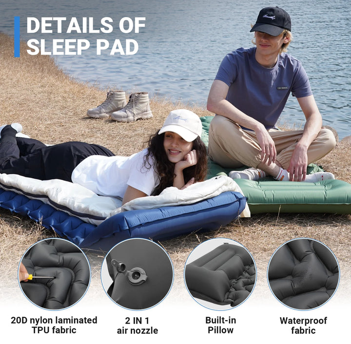 Sleeping Pad for Camping Mattress with Built in Foot Pump Connectable, Durable Inflatable Self Inflating Sleeping Pad with Pillow Compact & Comfortable for Camping and Hiking, Grey