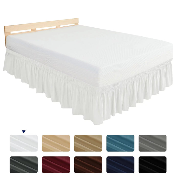 Elastic Wrap around Bed Skirt Dust Ruffle Smooth Soft Bed Frame Cover 15-Inch Drop (Full, White)