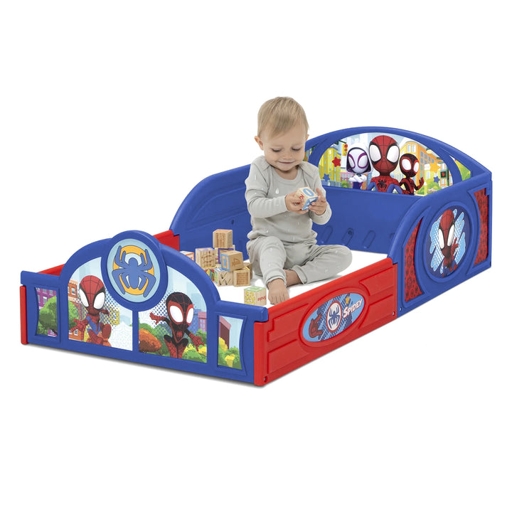 Spidey and His Amazing Friends Sleep and Play Toddler Bed with Built-In Guardrails by , Blue