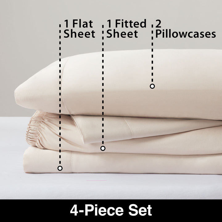 Soft & Silky 4-Piece Cream Glaze Viscose from Bamboo Sateen Bed Sheet Set, King