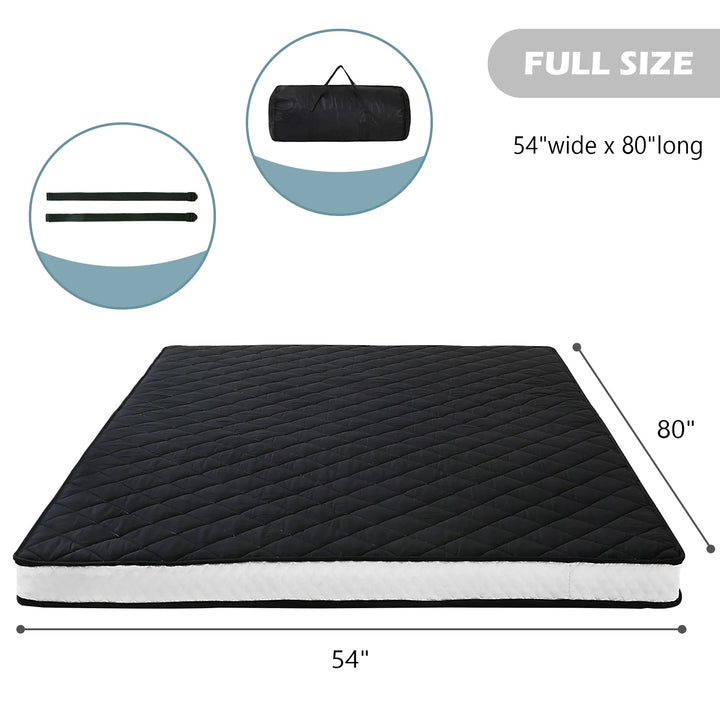 Japanese Floor Futon Mattress with Quilted Topper - Full Size, Black