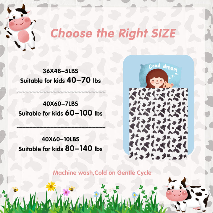 Weighted Blanket for Kids (40"X60", 7Lbs) Cooling Weighted Lap Blanket, Weighted Throw Blanket，Cow