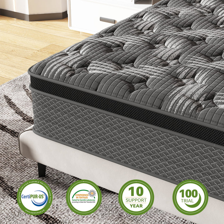 Black 10 Inch Queen Mattress, Cooling Gel Memory Foam Hybrid Mattress in a Box, Queen, Medium,Euro Top