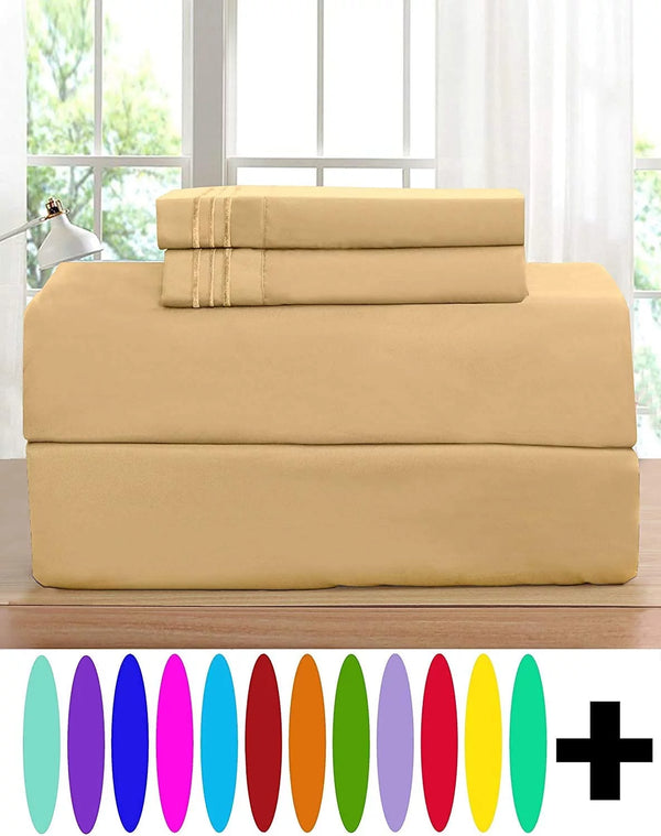 4 Piece Bed Sheets 1500 Thread Count Microfiber, King, Gold