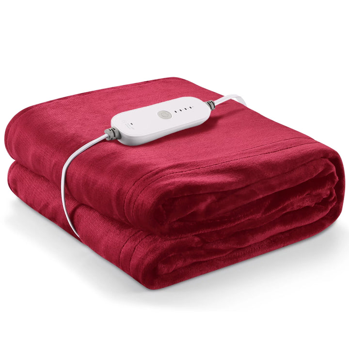 Electric Throw Blanket 50" X 60" Flannel & Shu Sherpa Heated Throwwith 4 Heating Levels, 3 Hours Auto-Off, Red