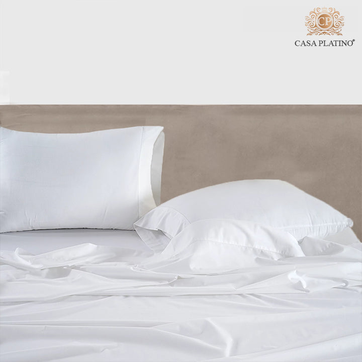 100% Cotton 4 Piece Pure Percale Queen Size Bed Sheets Set, Fits Mattress Upto 15" Deep - White