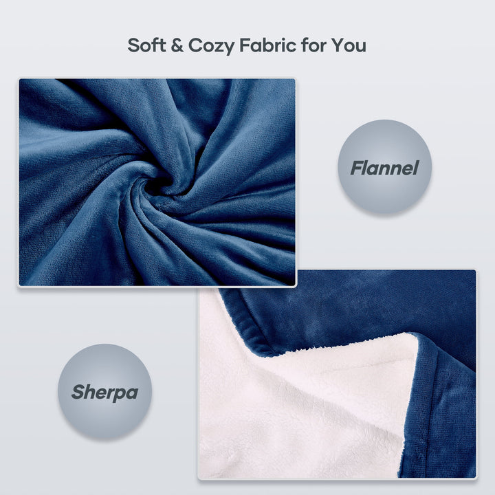 Electric Throw Blanket 50"X60" Flannel & Sherpa Heated Blanket with 6 Heating Levels, 5 Hours Timer, Machine Washable - Blue