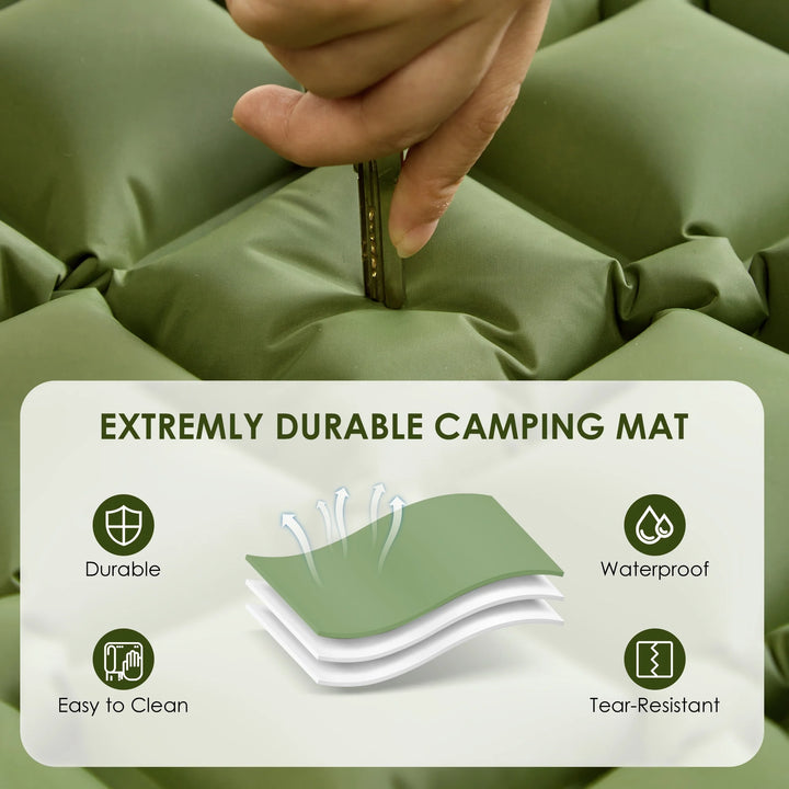 Double Sleeping Pad for Camping: Experience Ultimate Comfort with Ultra-Thick, Self-Inflating Camping Pad Designed for 2 Persons, Featuring a Built-In Foot Pump and Pillow, Ideal for Backpacking