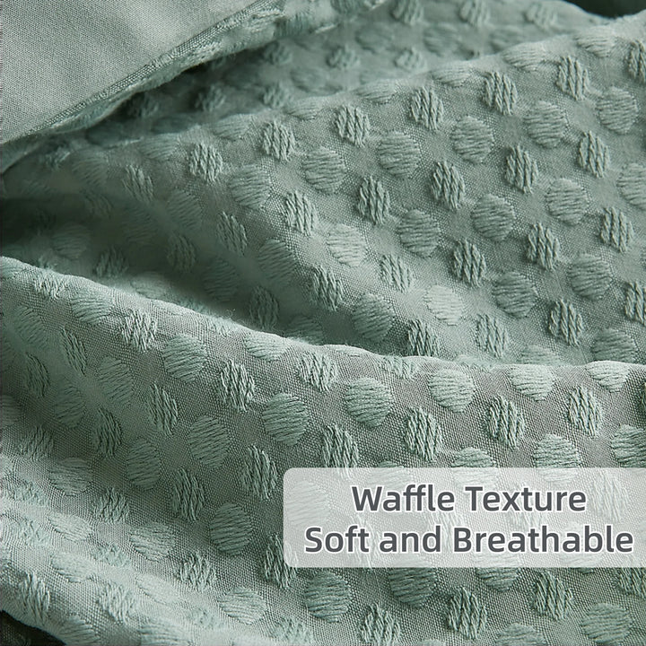 Textured Waffle like Full/Queen Comforter Sets 3 Piece Bedding with Pillow Shams Sage Green