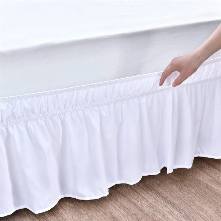 Wrap around Ruffled Bed Skirt 15 Inch for Queen Size Beds,White