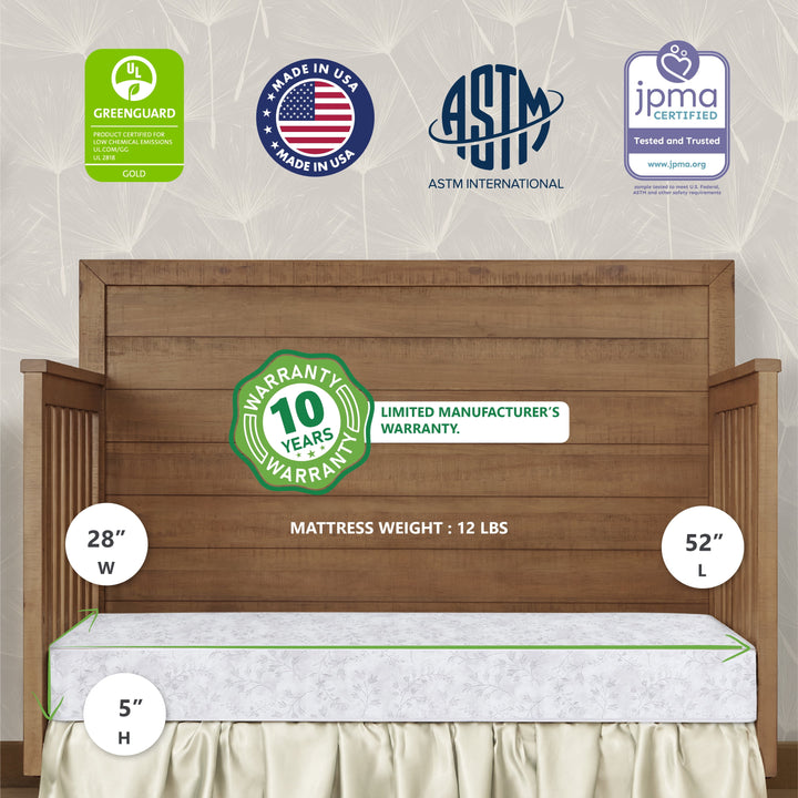 Twinkle 5" 88 Coil Crib & Toddler Mattress, Morning Mist Floral, Greenguard Gold Certified