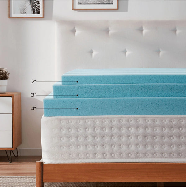 3” Memory Foam Mattress Topper, Ventilated Design Infused with Cooling Gel, Queen