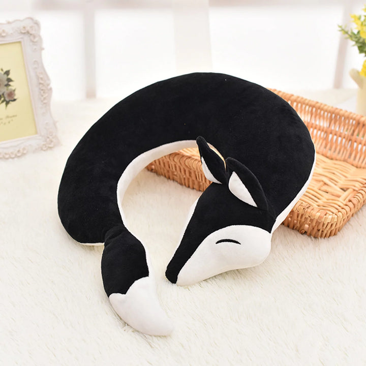 Cute Cartoon U Shape Neck Pillow,Anime Plush Doll Fox Animal Travel Car Pillow,Stuffed Head Support Headrest Pillow Comfortable Luggage Pillow for Airplanes Car Train