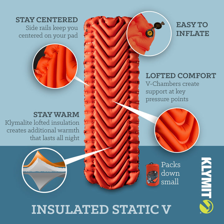 Insulated Static V Sleeping Pad Durable Camping Inflatable Mattress, Brick Red