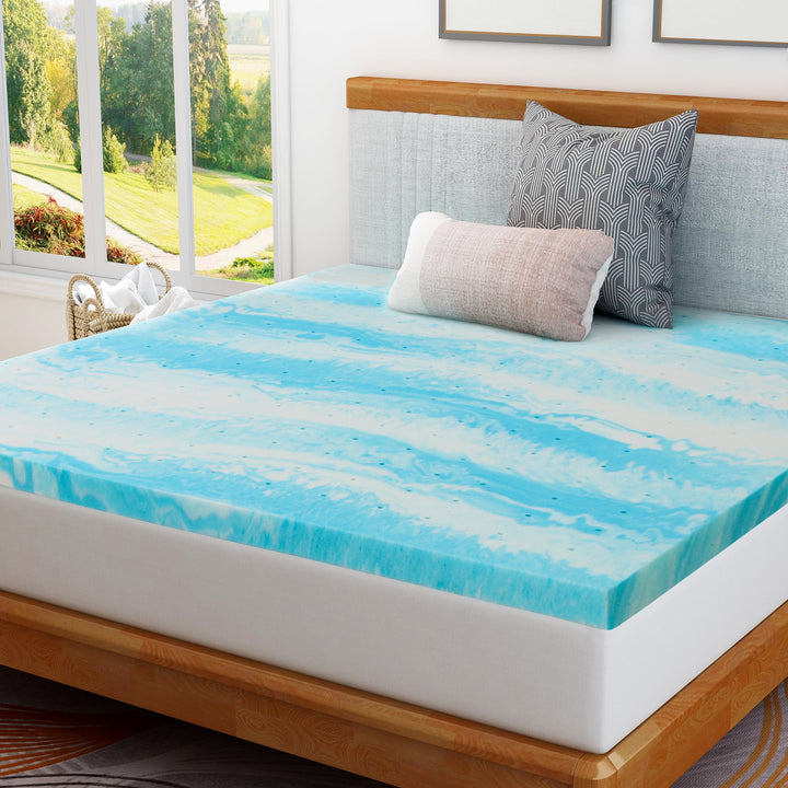 2 Inch Twin Cooling Gel Infused Mattress Topper, Memory Foam Mattress Bed Pad,Soft, Blue