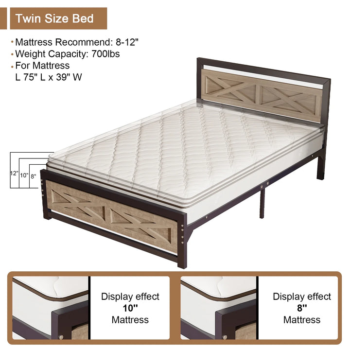 Platform Bed Frame with Headboard, Twin Size Bed