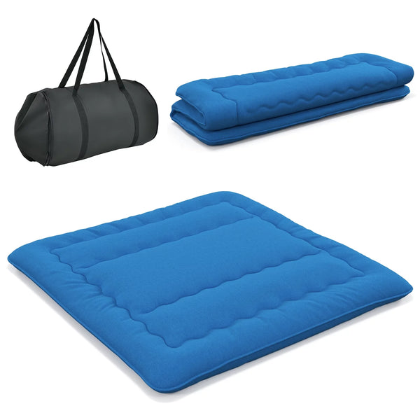 King Futon Mattress Japanese Floor Sleeping Pad Washable Cover Carry Bag Blue