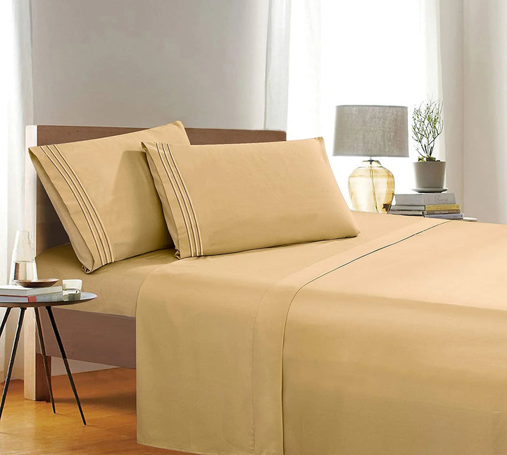 4 Piece Bed Sheets 1500 Thread Count Microfiber, King, Gold