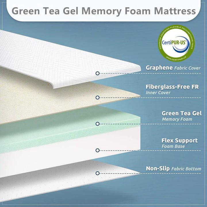 Twin Size Mattress, 6" Memory Foam Mattress with Graphene Fabric Cover, Bed in a Box