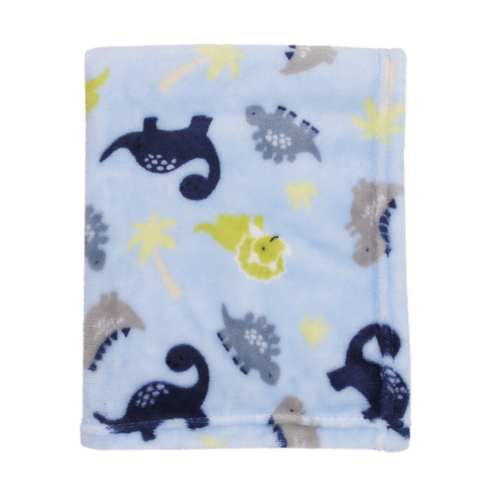 Blue Dinosaurs Plush Baby Blanket, 30" X 36", Infant Boy