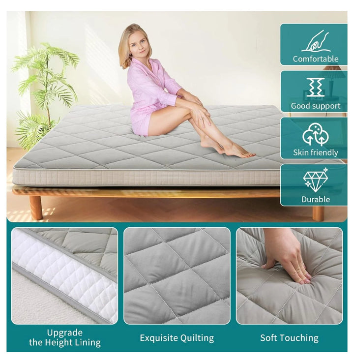 Japanese Floor Mattress Futon Mattress, Thicken Roll up Sleeping Mattress Tatami Mat Floor Bed, Foldable & Portable Camping Mattress with Storage Bag, Full Queen