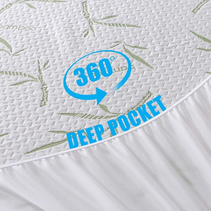 Bamboo from Rayon Mattress Protector Twin Size - Breathable Waterproof Mattress Cover - Fitted Cover with Cooling Fabric - Pillow Top Mattress Pad 16 Inches Deep Pocket