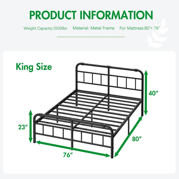 14" King Bed Frame with Headboard and Footboard, Heavy Duty Metal Platform, Premium Steel Slat Mattress Foundation with Storage, No Box Spring Needed