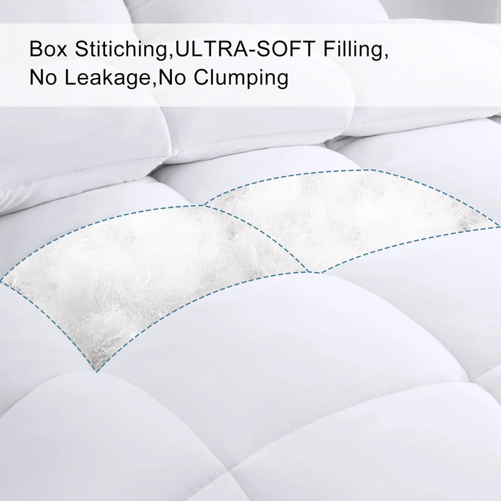 All Season Queen Size Cooling Comforter，Fluffy down Alternative Comforter - Quilted Duvet Insert with Corner Tabs - Luxury Soft Hotel Comforter - Reversible - Breathable - White