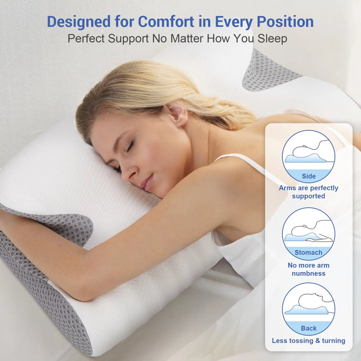 , Cervical Neck Pillow for Pain Relief Sleeping, Memory Foam Pillow,White