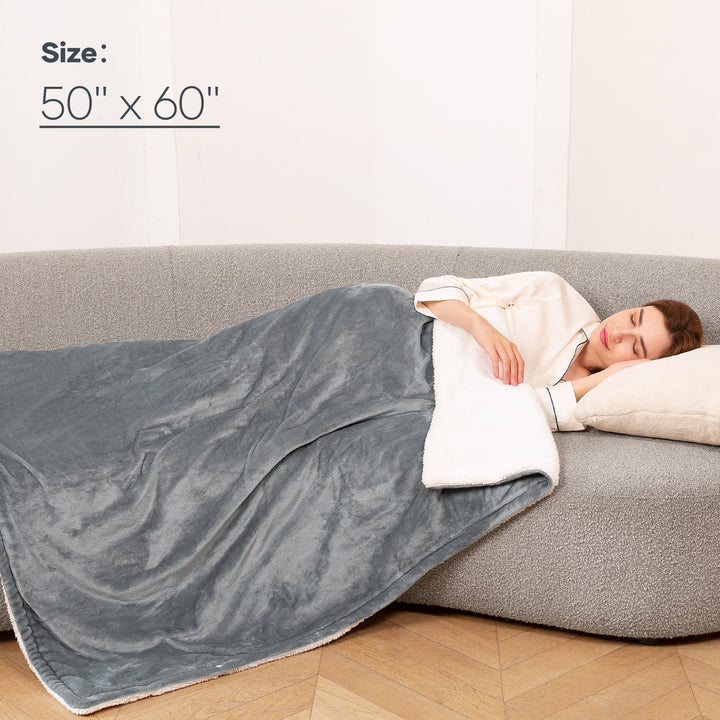 50" X 60" Electric Throw Blanket with 6 Heating Levels & 1-5H Auto-Off, Machine Washable Flannel & Sherpa, Gray & White