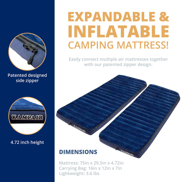 Portable Camping Air Mattress, Ultra Thick (4.75") and Wide (30") Inflatable Sleeping Pad for Camping, Traveling, and Backpacking, Blue