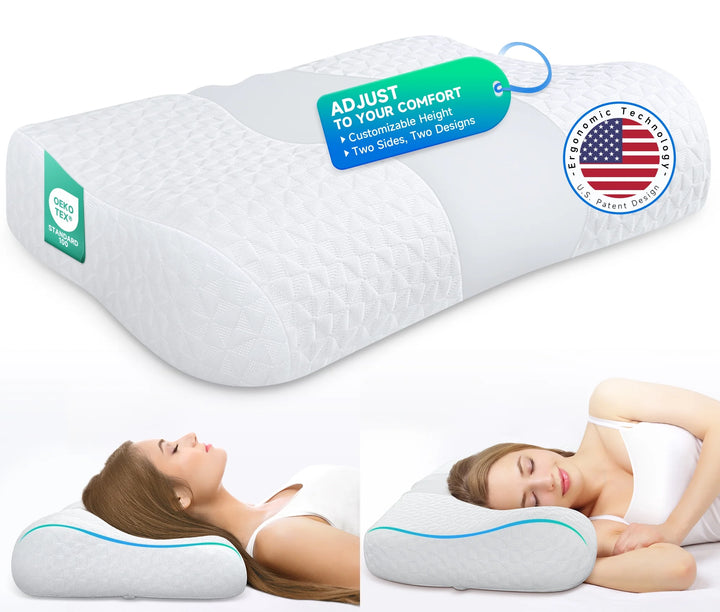 Cervical Pillows, Adjustable Memory Foam for Neck and Shoulder Pain Relief, Cooling Comfort for Side/Back Sleepers