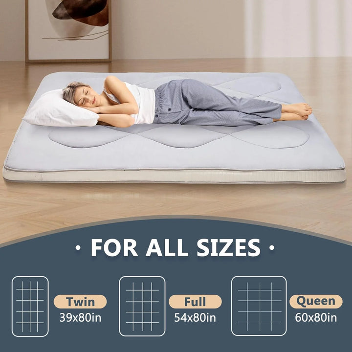 3.5" Thick Futon Mattress Full Size Upgraded Japanese Floor Mattress, Foldable Mattress Topper Thicken Tatami Mat Roll up Mattress, Folding Sleeping Pad