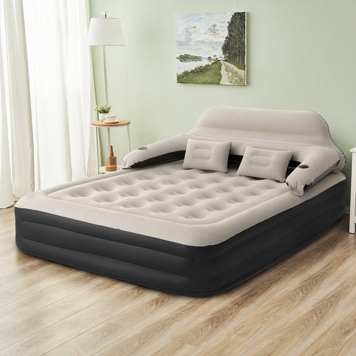 Queen Size 15" Air Mattress with Headboard, Portable Inflatable Couch